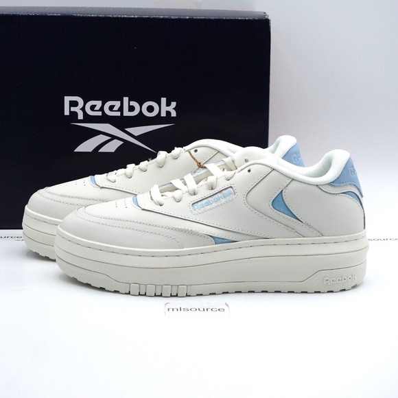 NEW Reebok Club C Extra Platform Leather Sneakers HQ2126 Chalk/Blue